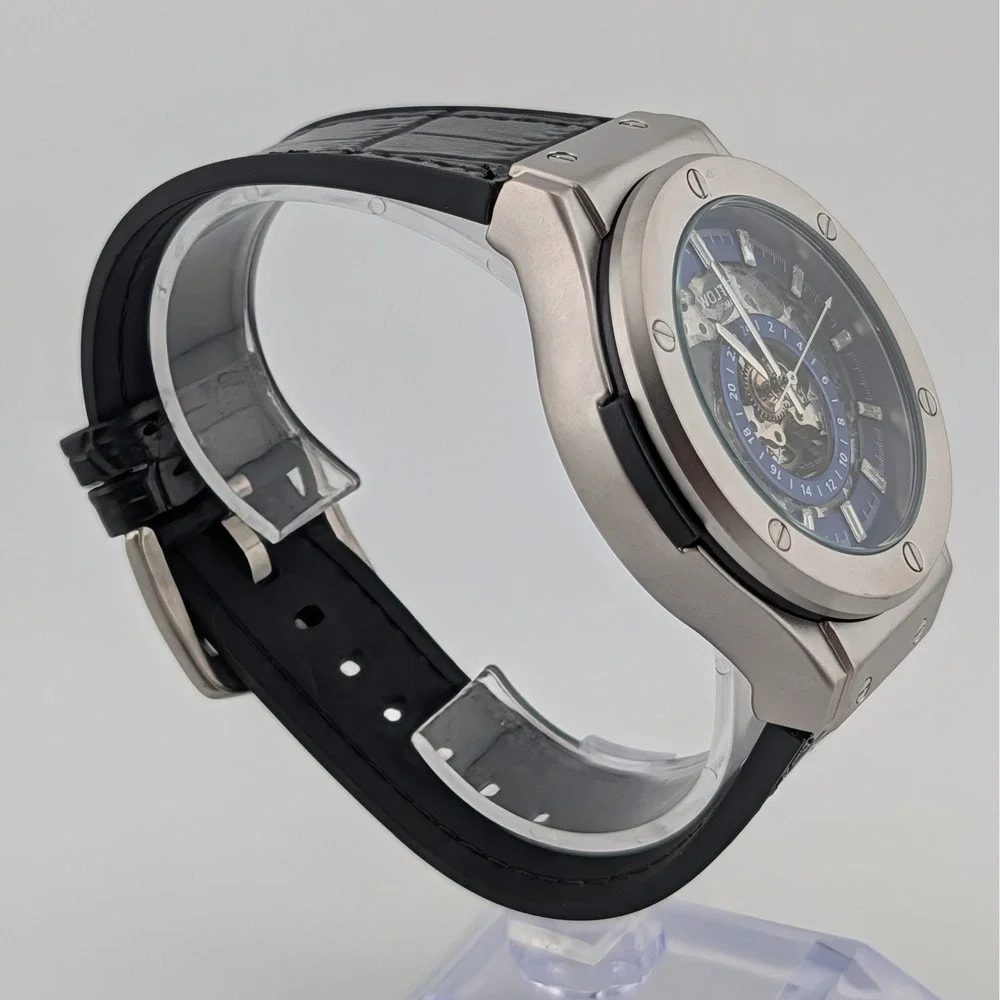 Wojtek Automatic Skeleton Blue Dial Men's Watch 24 Hour Display NWOT 45mm